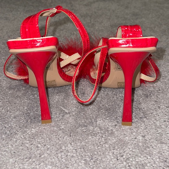 SIMMI London Sinead Red Patent Faux Croc Print Fluffy Stiletto Heels - Picture 4 of 7
